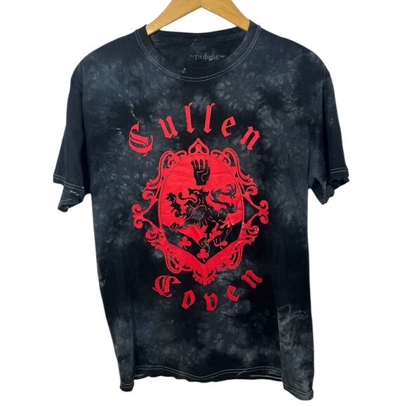Twilight Cullen Coven Tie Dye T-shirt Movie Medium Gray Red Cotton Vampire Crest - Picture 1 of 6